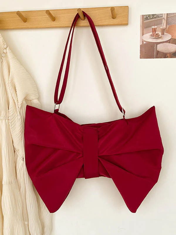 Bowknot Solid Color Zipper Shoulder Bags - Image 19