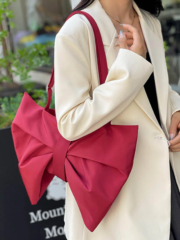 Bowknot Solid Color Zipper Shoulder Bags - Image 3