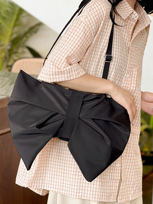 Bowknot Solid Color Zipper Shoulder Bags - Image 4