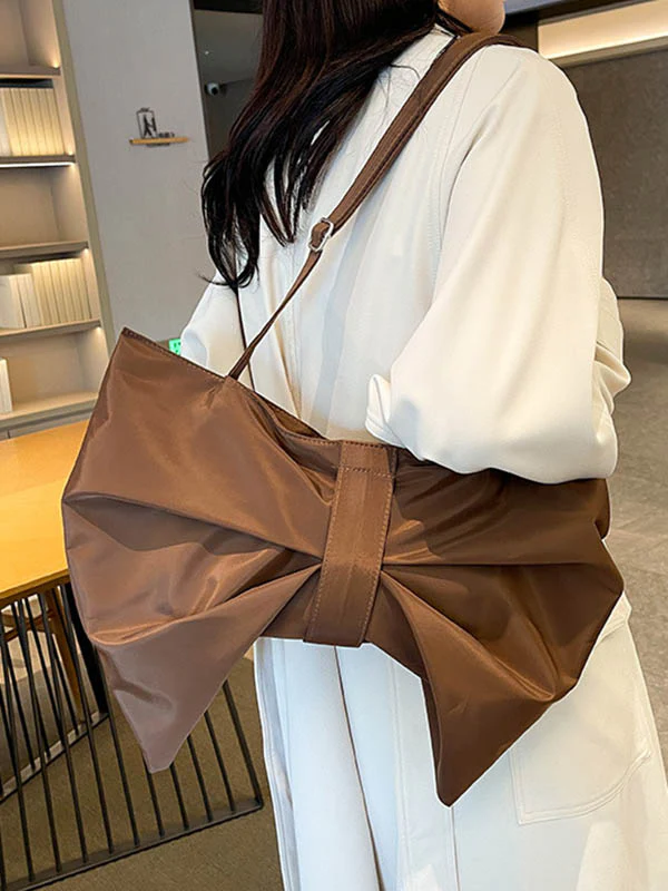 Bowknot Solid Color Zipper Shoulder Bags - Image 7