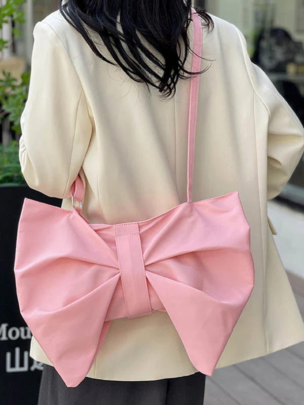 Bowknot Solid Color Zipper Shoulder Bags - Image 8