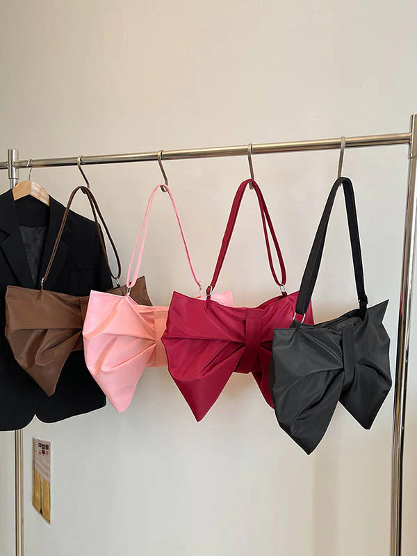 Bowknot Solid Color Zipper Shoulder Bags - Image 9