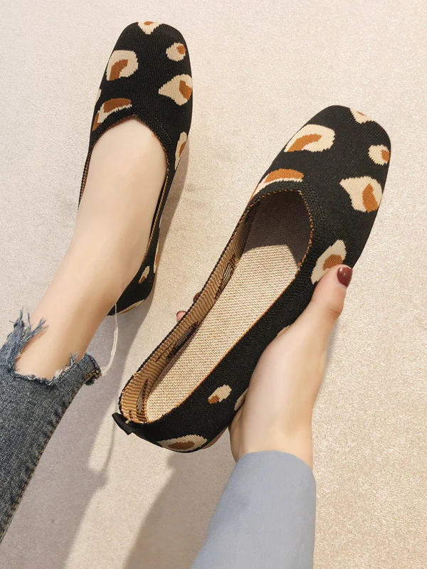 Breathable Contrast Color Leopard Flat Shoes - Image 2