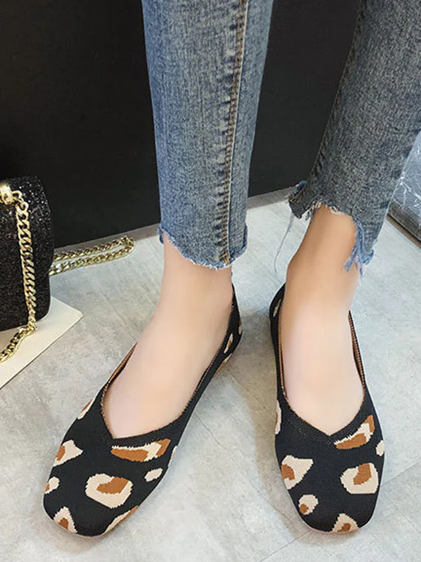 Breathable Contrast Color Leopard Flat Shoes - Image 5