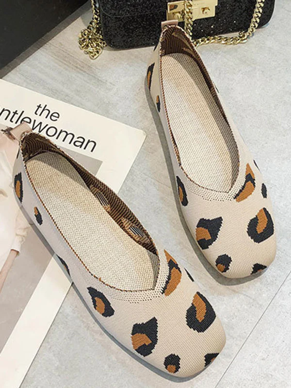 Breathable Contrast Color Leopard Flat Shoes - Image 7