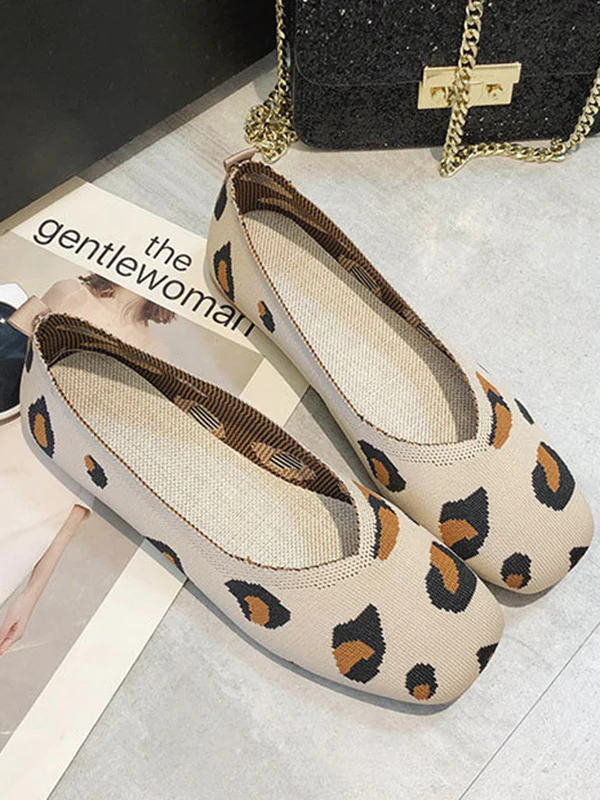 Breathable Contrast Color Leopard Flat Shoes - Image 8