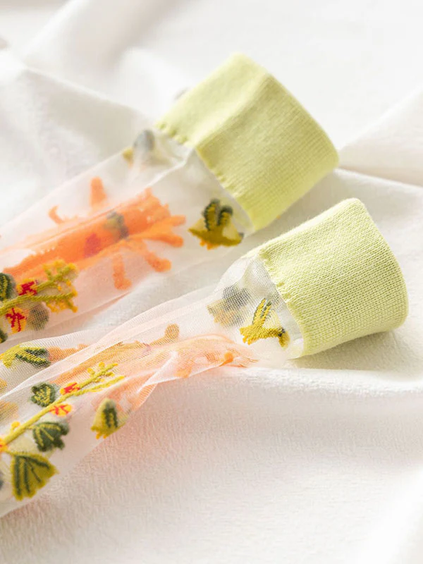 Breathable Flower Print See-Through Split-Joint Sweat-Absorbing Socks Accessories - Image 2