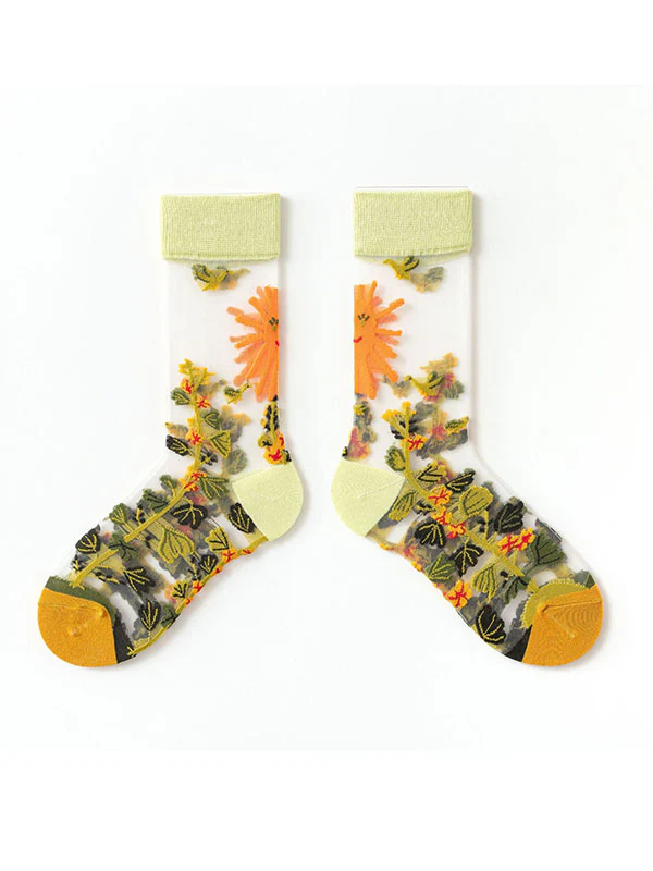 Breathable Flower Print See-Through Split-Joint Sweat-Absorbing Socks Accessories - Image 3