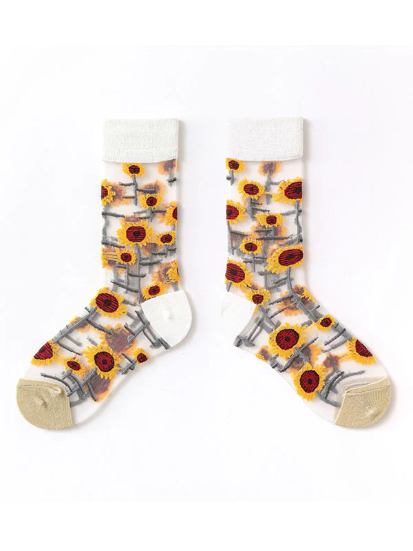 Breathable Flower Print See-Through Split-Joint Sweat-Absorbing Socks Accessories - Image 3