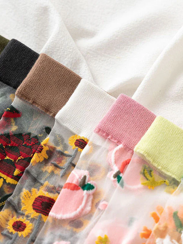 Breathable Letter Print See-Through Split-Joint Striped Sweat-Absorbing Socks Accessories - Image 5