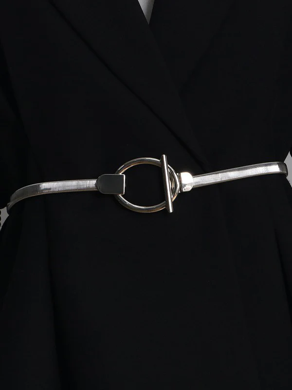 Buckle Geometric Pleated Solid Color Belts - Image 2