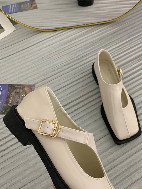 Buckle Hollow Split-Joint Square-Toe Flat Shoes Loafers - Image 10