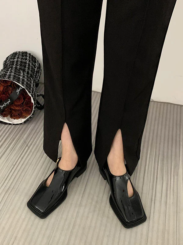 Buckle Hollow Split-Joint Square-Toe Flat Shoes Loafers - Image 3