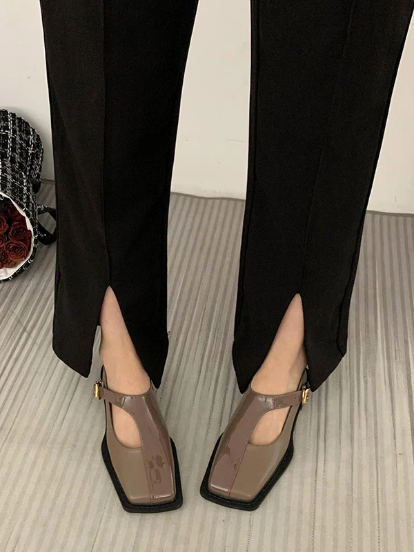 Buckle Hollow Split-Joint Square-Toe Flat Shoes Loafers - Image 4