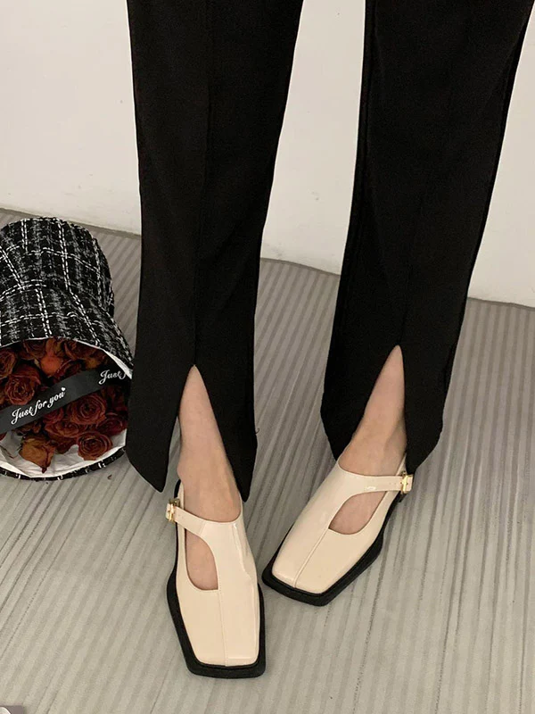 Buckle Hollow Split-Joint Square-Toe Flat Shoes Loafers - Image 5