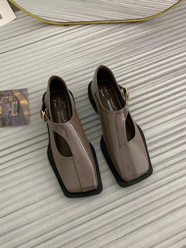 Buckle Hollow Split-Joint Square-Toe Flat Shoes Loafers - Image 6