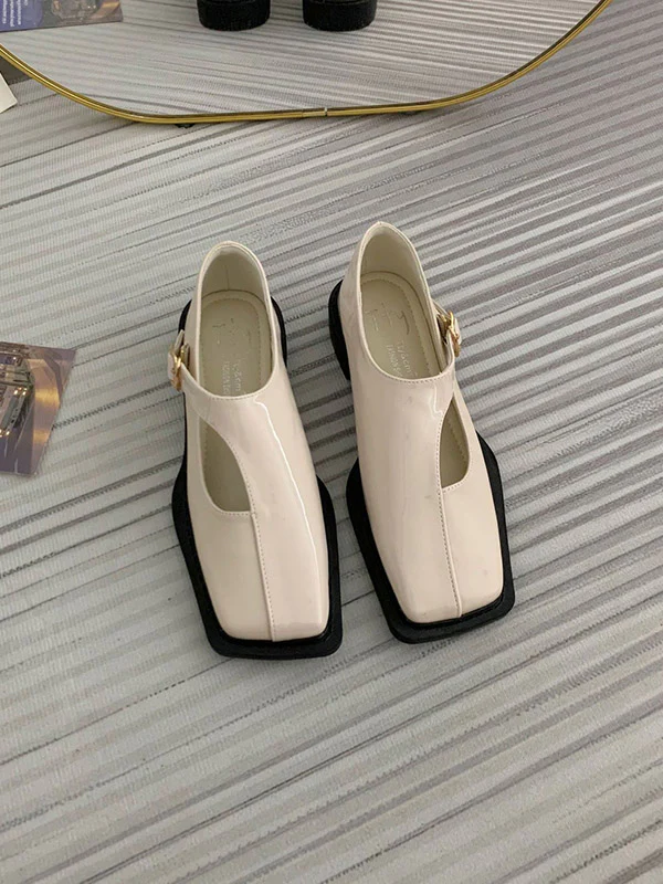 Buckle Hollow Split-Joint Square-Toe Flat Shoes Loafers - Image 7