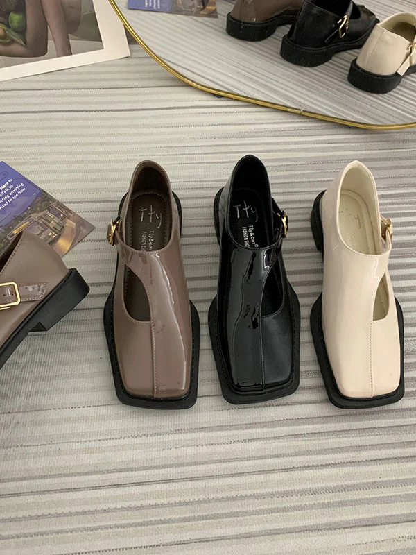 Buckle Hollow Split-Joint Square-Toe Flat Shoes Loafers - Image 8