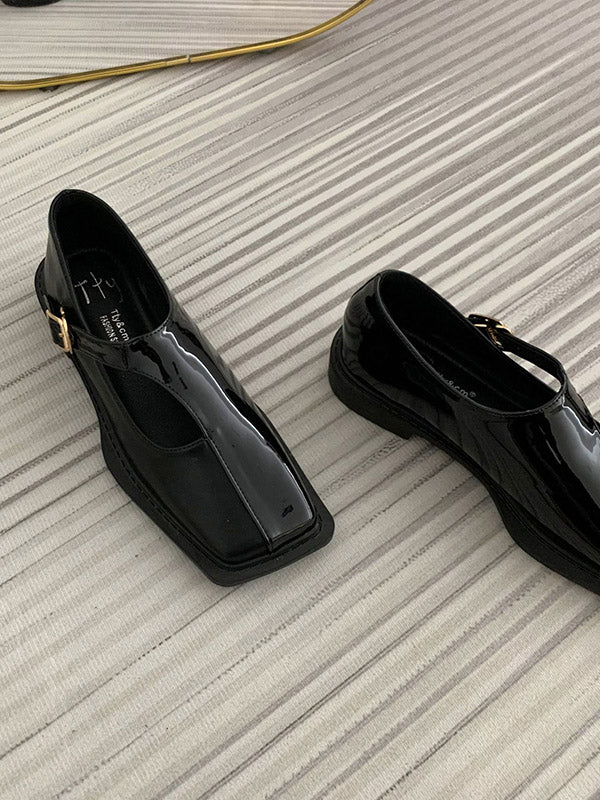 Buckle Hollow Split-Joint Square-Toe Flat Shoes Loafers - Image 9