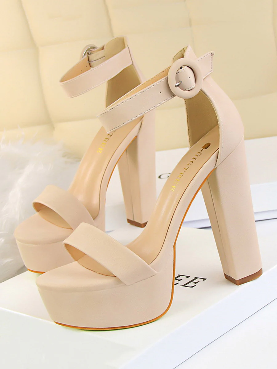 Buckle Peep-Toe Split-Joint Pumps Sandals - Image 11