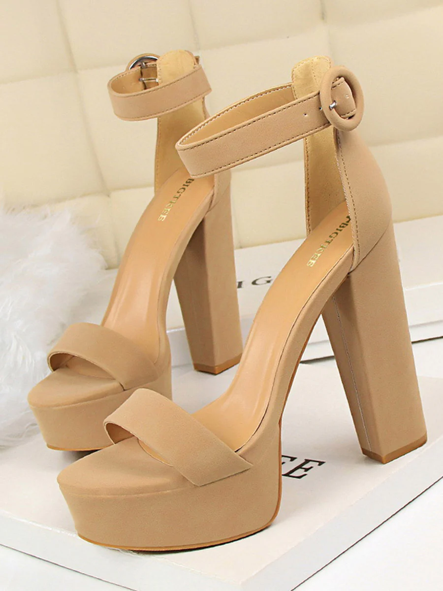 Buckle Peep-Toe Split-Joint Pumps Sandals - Image 2