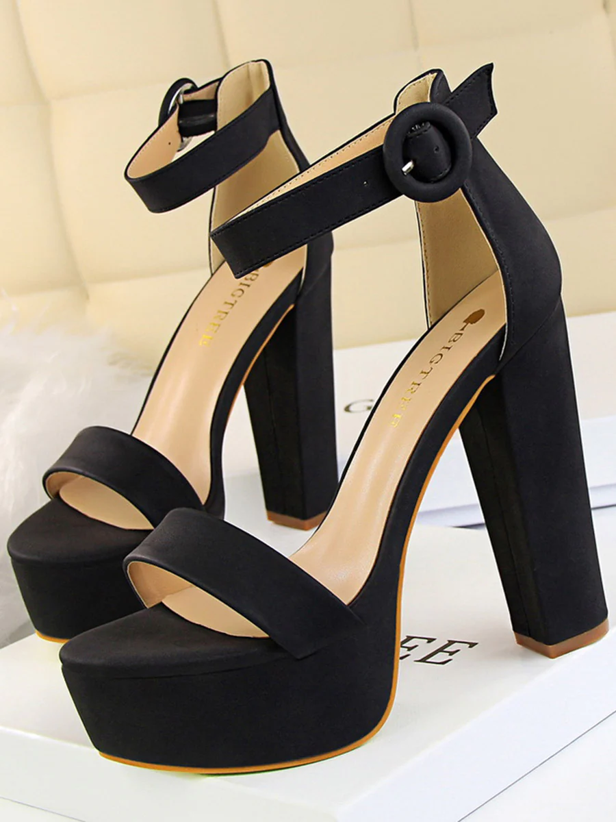 Buckle Peep-Toe Split-Joint Pumps Sandals - Image 4