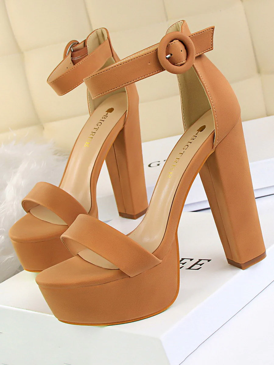 Buckle Peep-Toe Split-Joint Pumps Sandals - Image 5