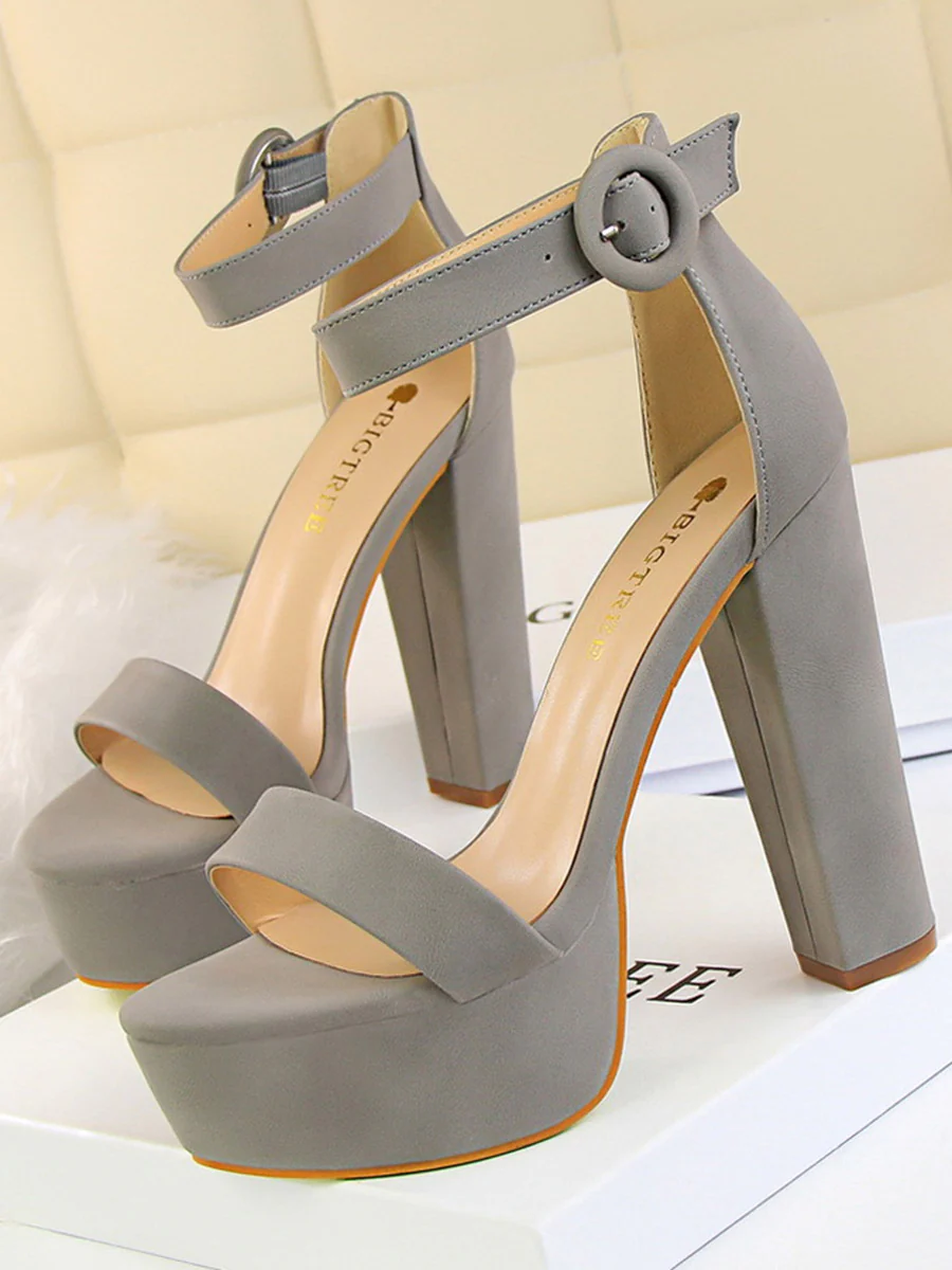 Buckle Peep-Toe Split-Joint Pumps Sandals - Image 7