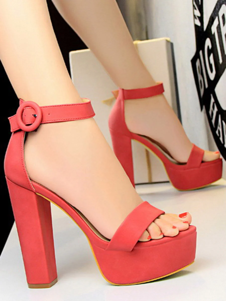 Buckle Peep-Toe Split-Joint Pumps Sandals - Image 8
