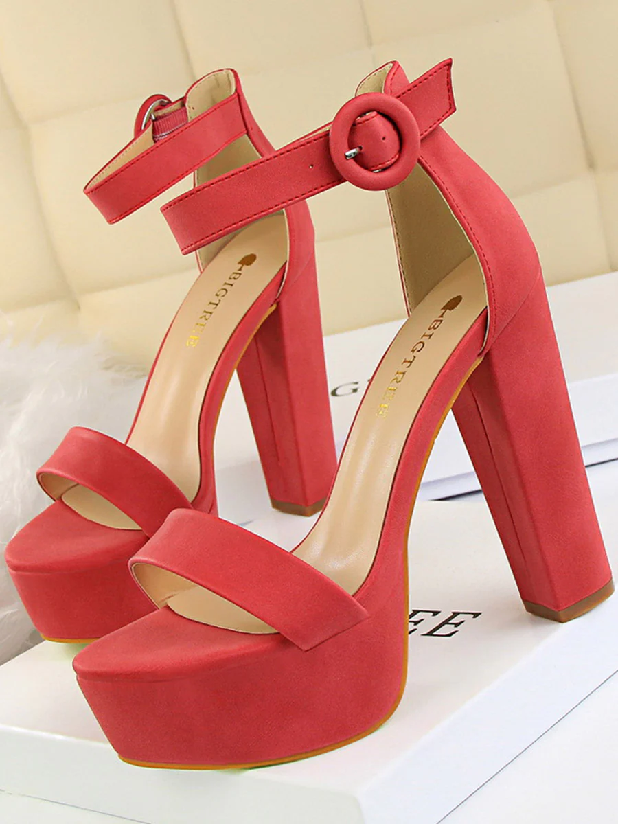Buckle Peep-Toe Split-Joint Pumps Sandals - Image 9