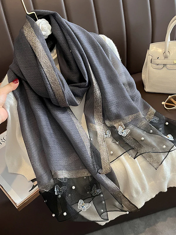 Butterfly Shape Applique Beaded Keep Warm Scarf - Image 11
