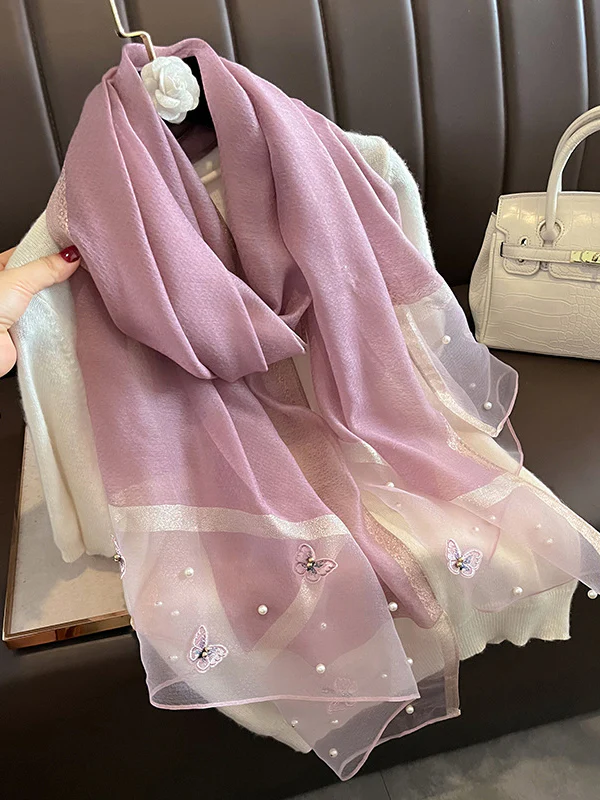 Butterfly Shape Applique Beaded Keep Warm Scarf - Image 15