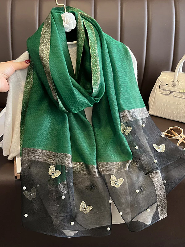 Butterfly Shape Applique Beaded Keep Warm Scarf - Image 2