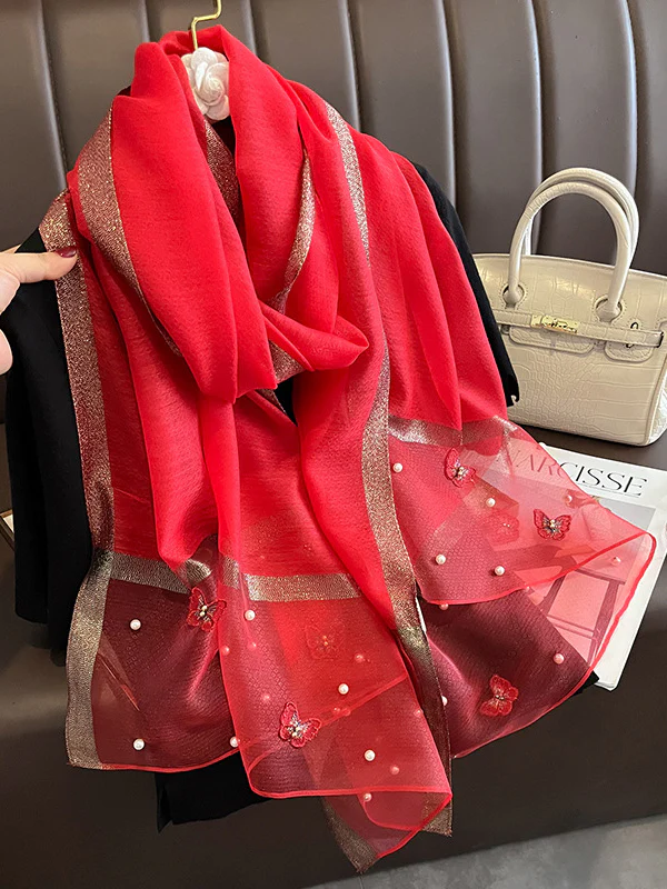 Butterfly Shape Applique Beaded Keep Warm Scarf - Image 8