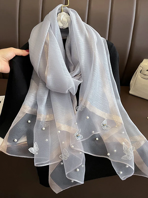 Butterfly Shape Applique Beaded Keep Warm Scarf - Image 9