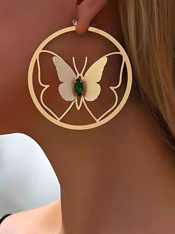 Butterfly Shape Geometric Rhine Stones Drop Earrings - Image 2