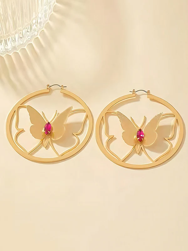 Butterfly Shape Geometric Rhine Stones Drop Earrings - Image 3