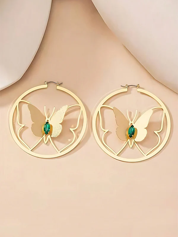 Butterfly Shape Geometric Rhine Stones Drop Earrings - Image 4