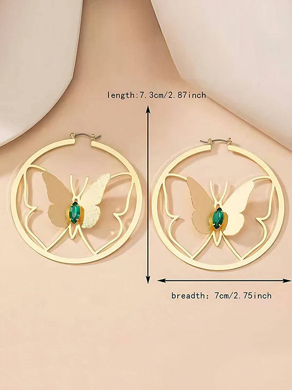 Butterfly Shape Geometric Rhine Stones Drop Earrings - Image 5