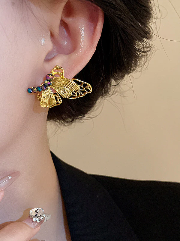 Butterfly Shape Rhine Stones Drop Earrings - Image 2