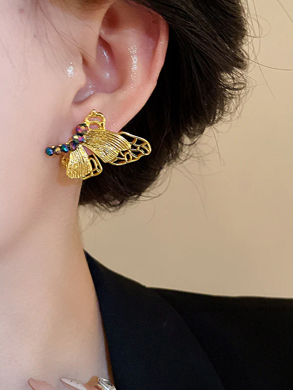 Butterfly Shape Rhine Stones Drop Earrings - Image 3