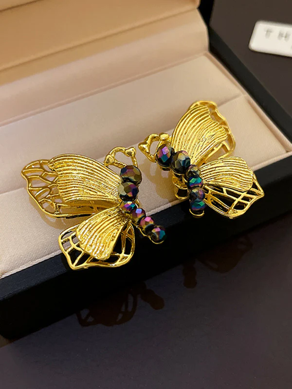 Butterfly Shape Rhine Stones Drop Earrings - Image 4