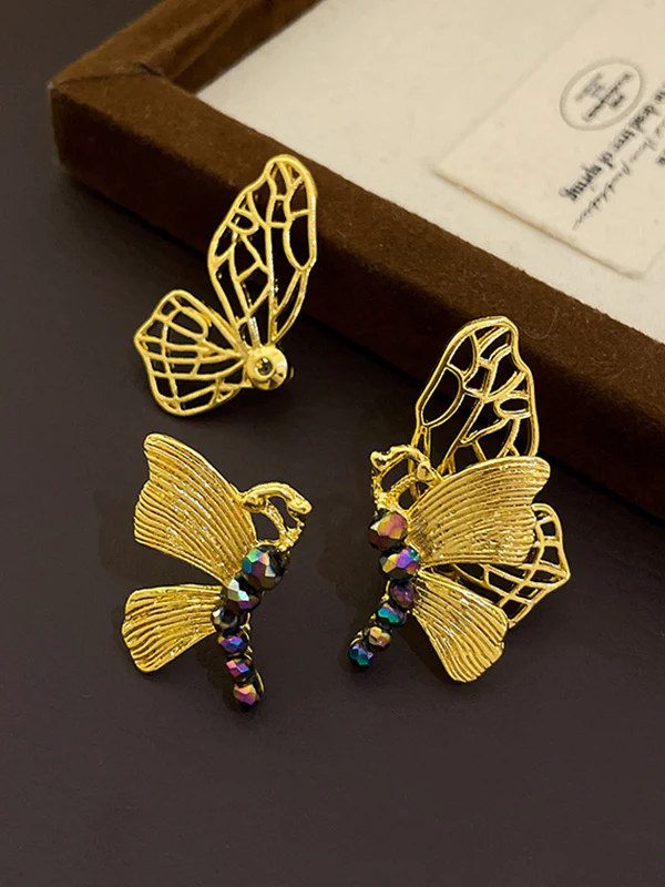 Butterfly Shape Rhine Stones Drop Earrings - Image 5