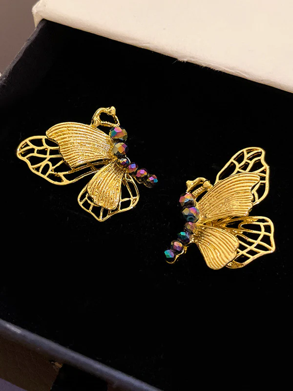 Butterfly Shape Rhine Stones Drop Earrings - Image 6