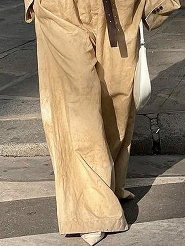 Buttoned Long Sleeves Collarless Outerwear Top + Wide Leg Belted Jumpsuits Two Pieces Set - Image 5