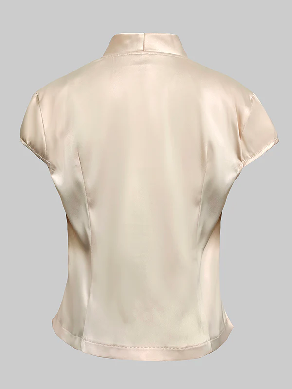 Cap Sleeve Loose Buttoned Solid Color V-Neck Vest Top - Image 5