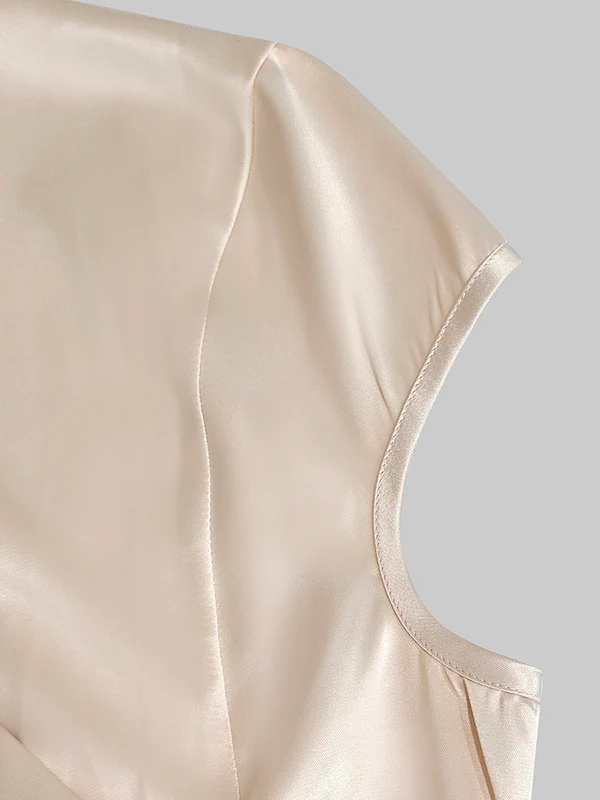 Cap Sleeve Loose Buttoned Solid Color V-Neck Vest Top - Image 8