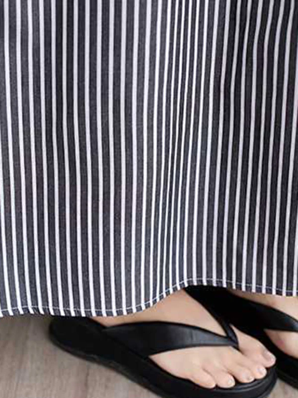 Cap Sleeve Loose Buttoned Striped Lapel Maxi Dresses Shirt Dress - Image 11