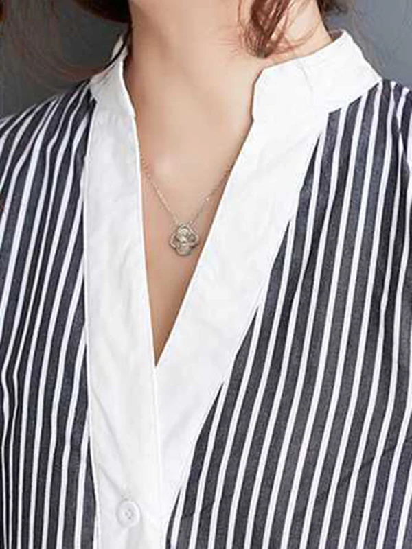 Cap Sleeve Loose Buttoned Striped Lapel Maxi Dresses Shirt Dress - Image 9