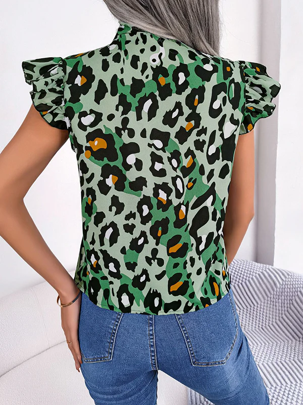 Cap Sleeve Loose Leopard Statement Collar Vest Top - Image 19